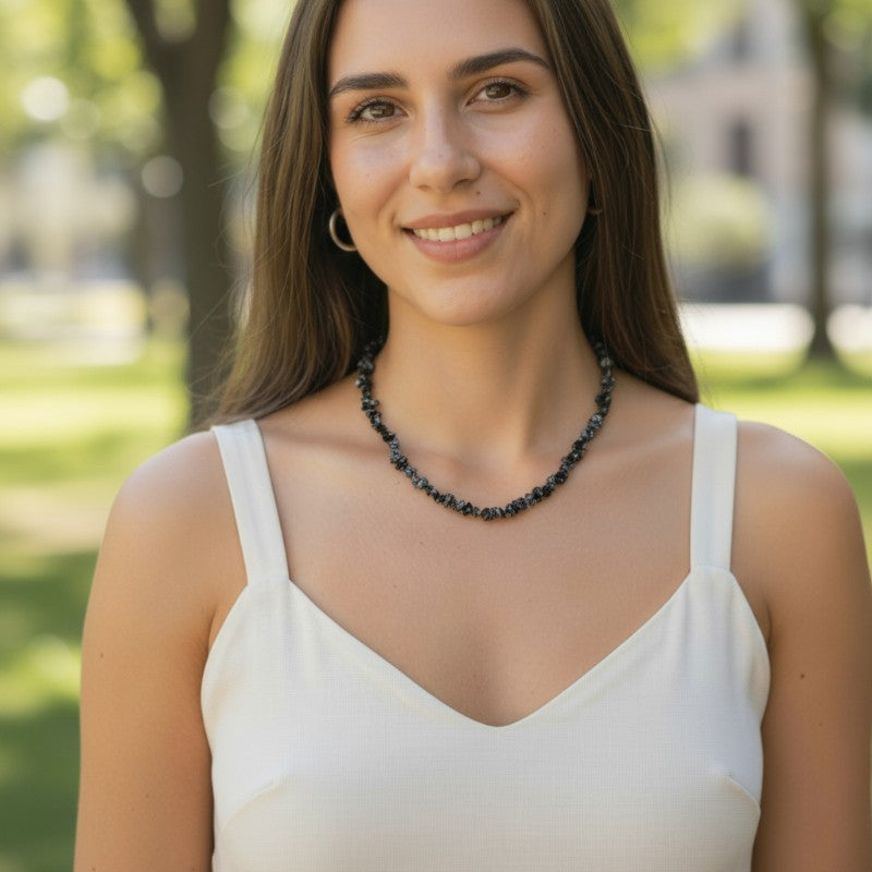 Snow obsidian necklace Mexico A (baroque pearls) - 45cm