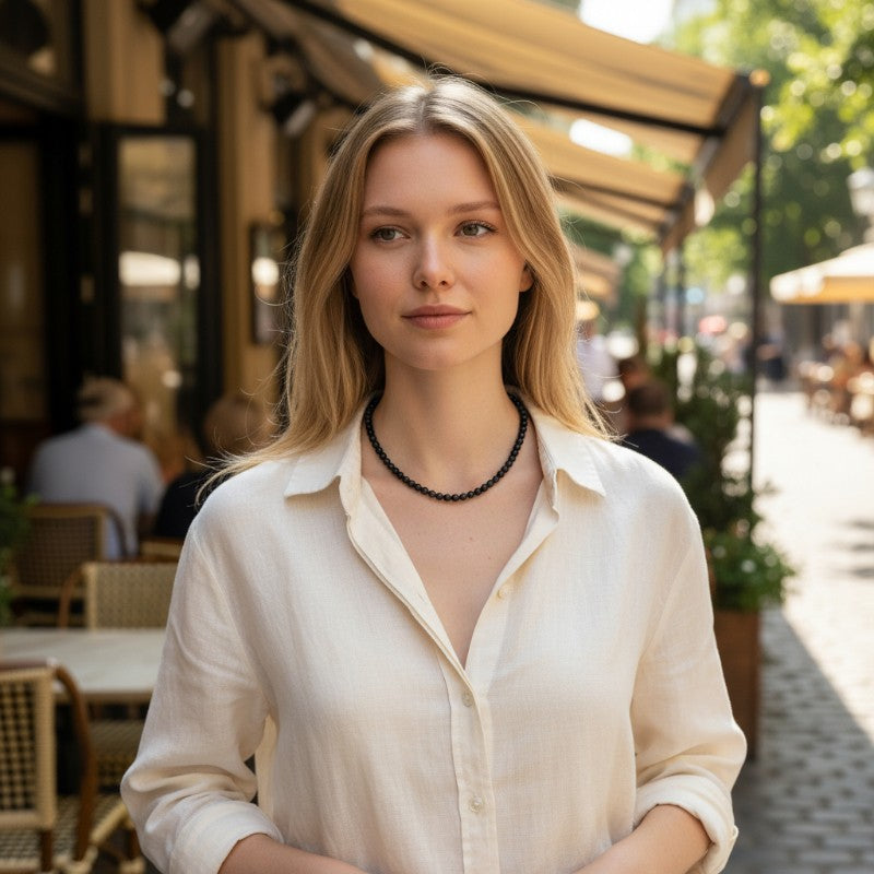 Collier obsidienne oeil céleste Mexique A - 45cm