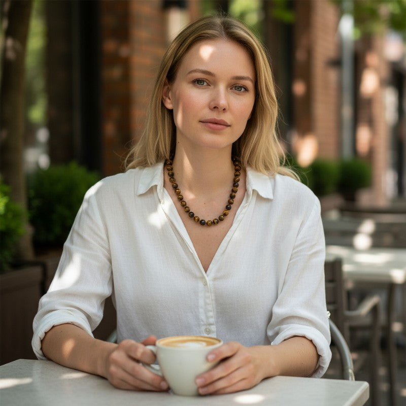 Collier oeil de tigre Afrique du Sud A (boules 8mm) - 45cm