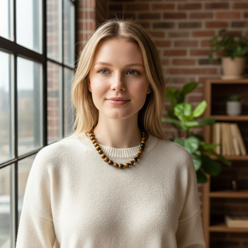 Collier oeil de tigre Afrique du Sud A (boules 10mm) - 42-47cm