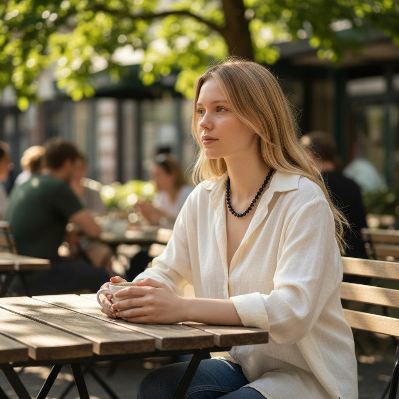 Collar de ónix negro de Brasil con bolas de 8mm - 45cm