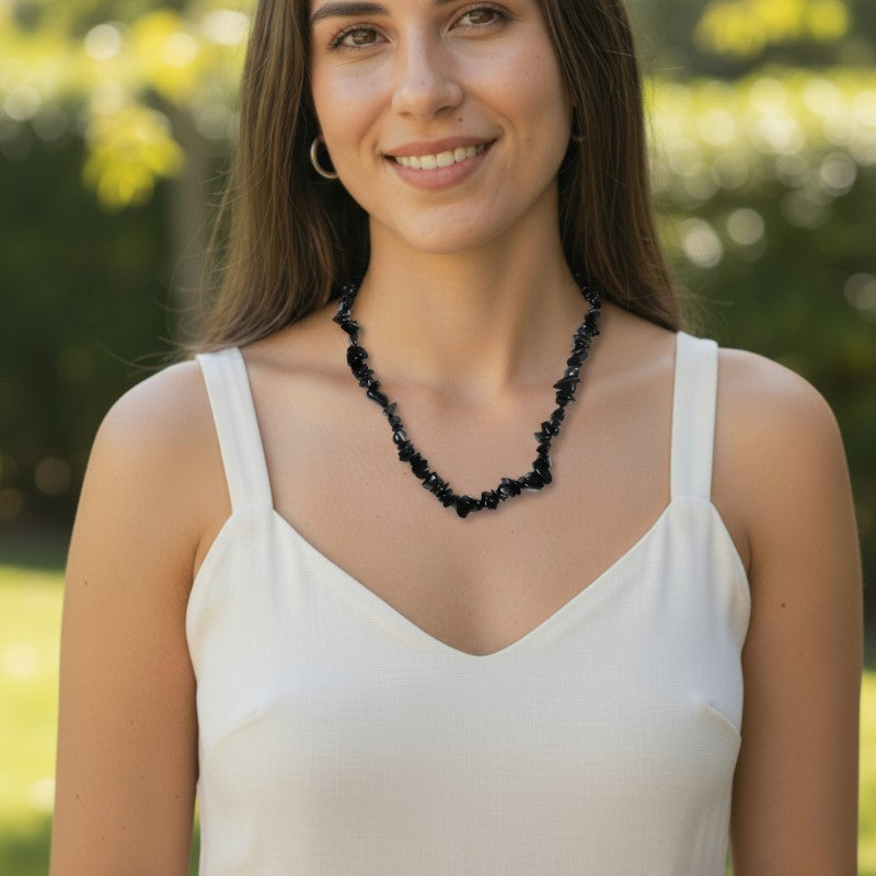 Collier onyx noir Inde A (perles baroques) - 45cm