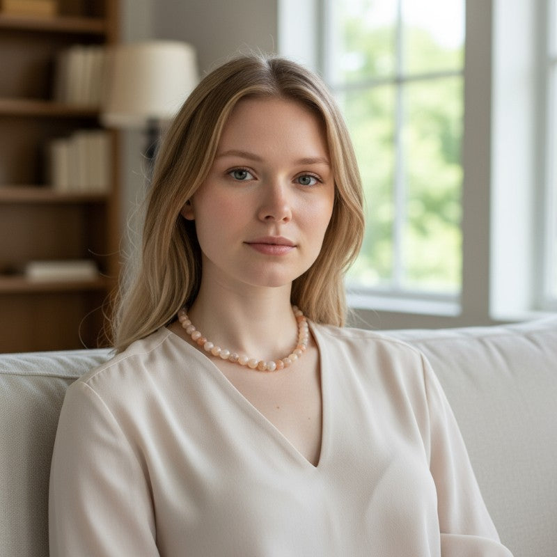 Collier pierre de lune multicolore Inde A (boules 7-8mm) - 47cm