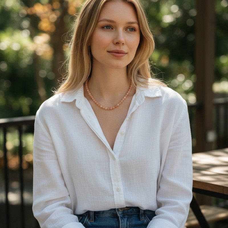 Collier pierre de lune rose orangée Inde AA (boules 5-6mm) - 43-47cm