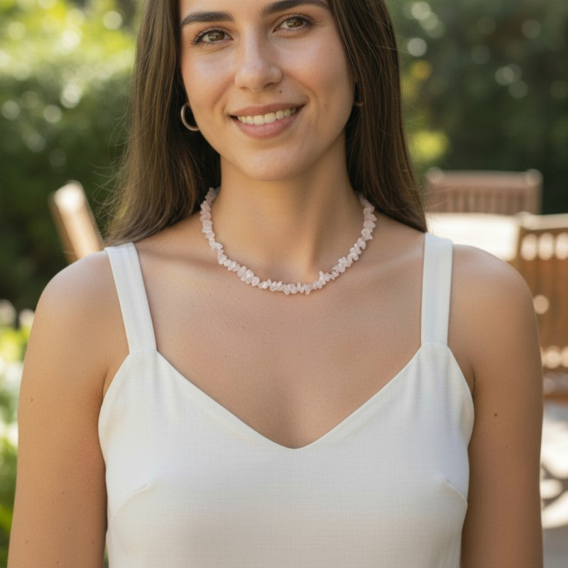 Collier quartz rose Brésil A (perles baroques) - 45cm