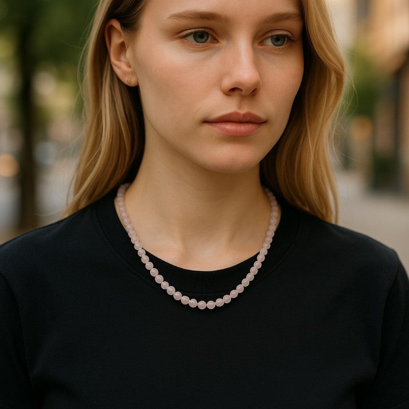 Collier quartz rose Brésil AA (perles facettées 3-4mm) - 45cm