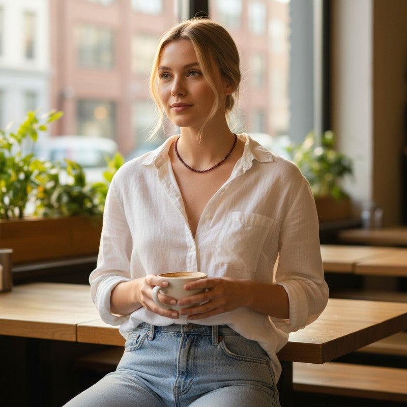 Collier rubis Inde AA (perles facettées) - 45-50cm