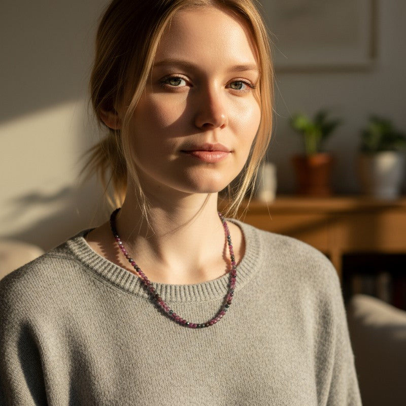 Collier rubis et saphir Inde AA (perles facettées 3-4mm) - 45cm