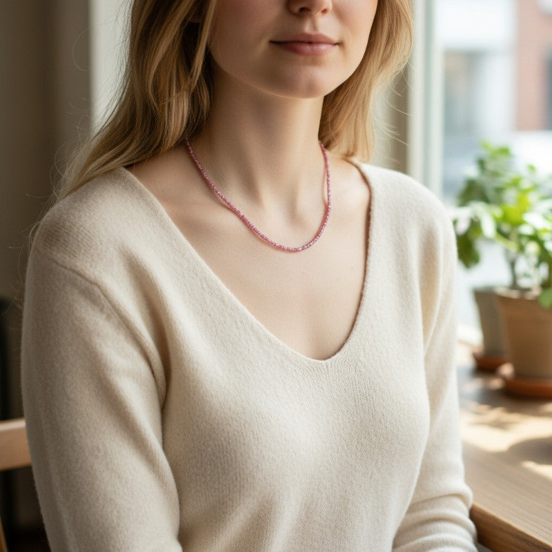 Collier saphir rose facetté Inde AA argent 925