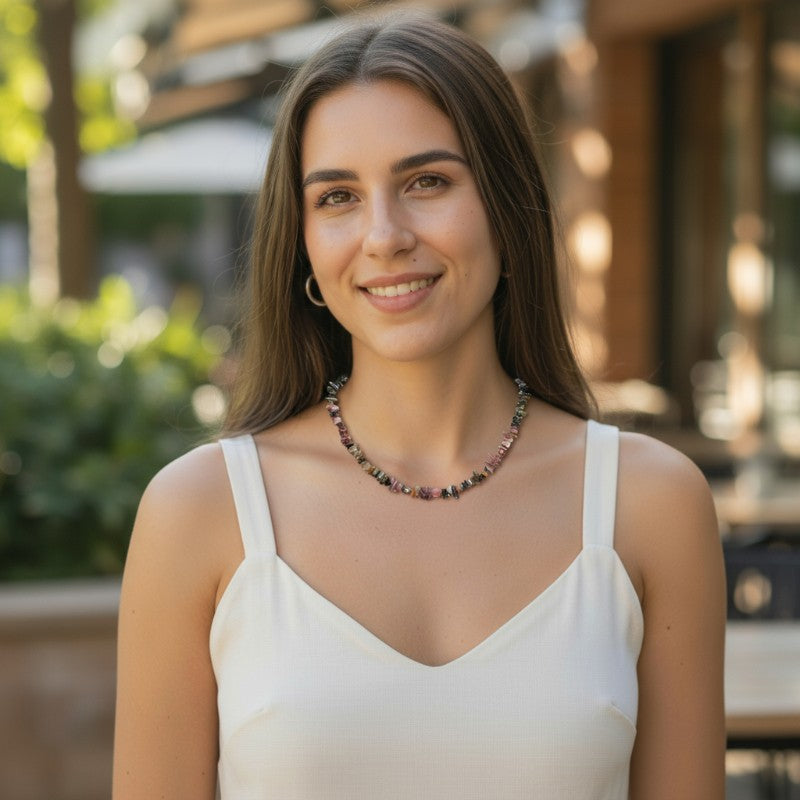 Collier tourmaline multicolore Brésil AA (perles baroques) - 45cm