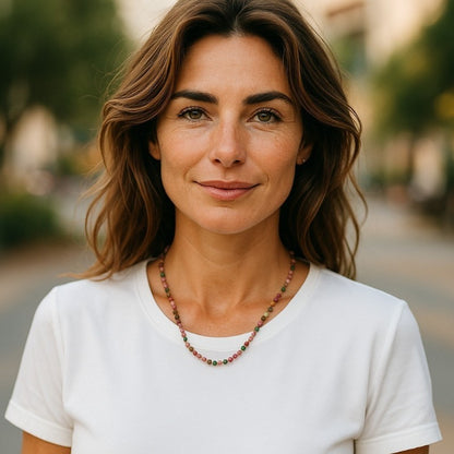 Collar de turmalina multicolor AA de Brasil (cuentas facetadas de 3-4 mm) - 45 cm