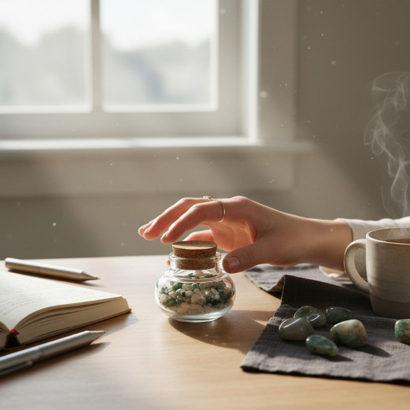 Flacon verre agate arbre Inde AA (mini-pierre roulée XXS)