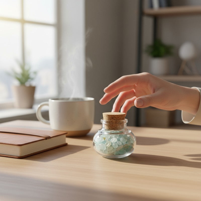 Flacon verre aigue-marine Brésil AA (mini-pierre roulée XS)