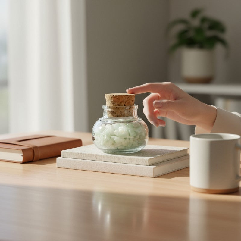 Flacon verre amazonite Inde AA (mini-pierre roulée XXS)