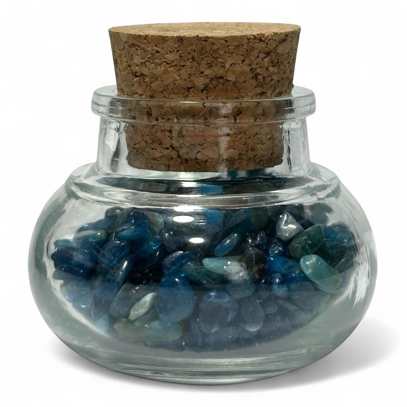 Flacon verre apatite bleue Madagascar AA (mini-pierre roulée XXS)