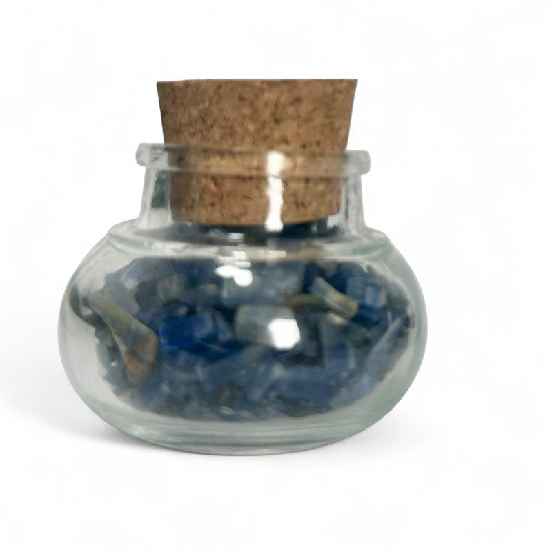 Flacon verre Cyanite bleue Inde AA (mini-pierre roulée XXS)