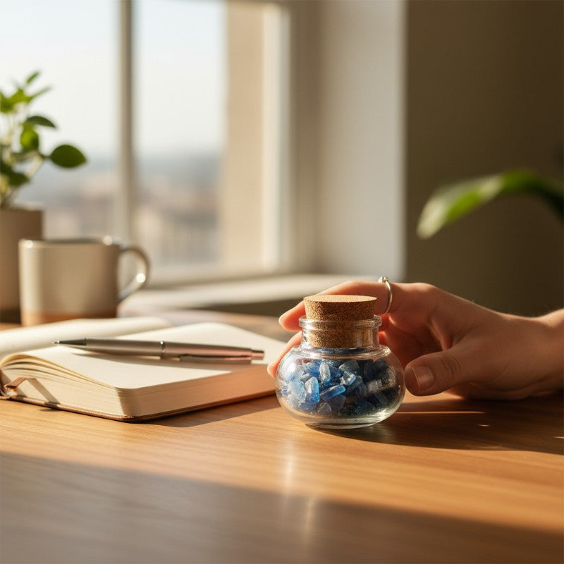 Flacon verre Cyanite bleue Inde AA (mini-pierre roulée XXS)
