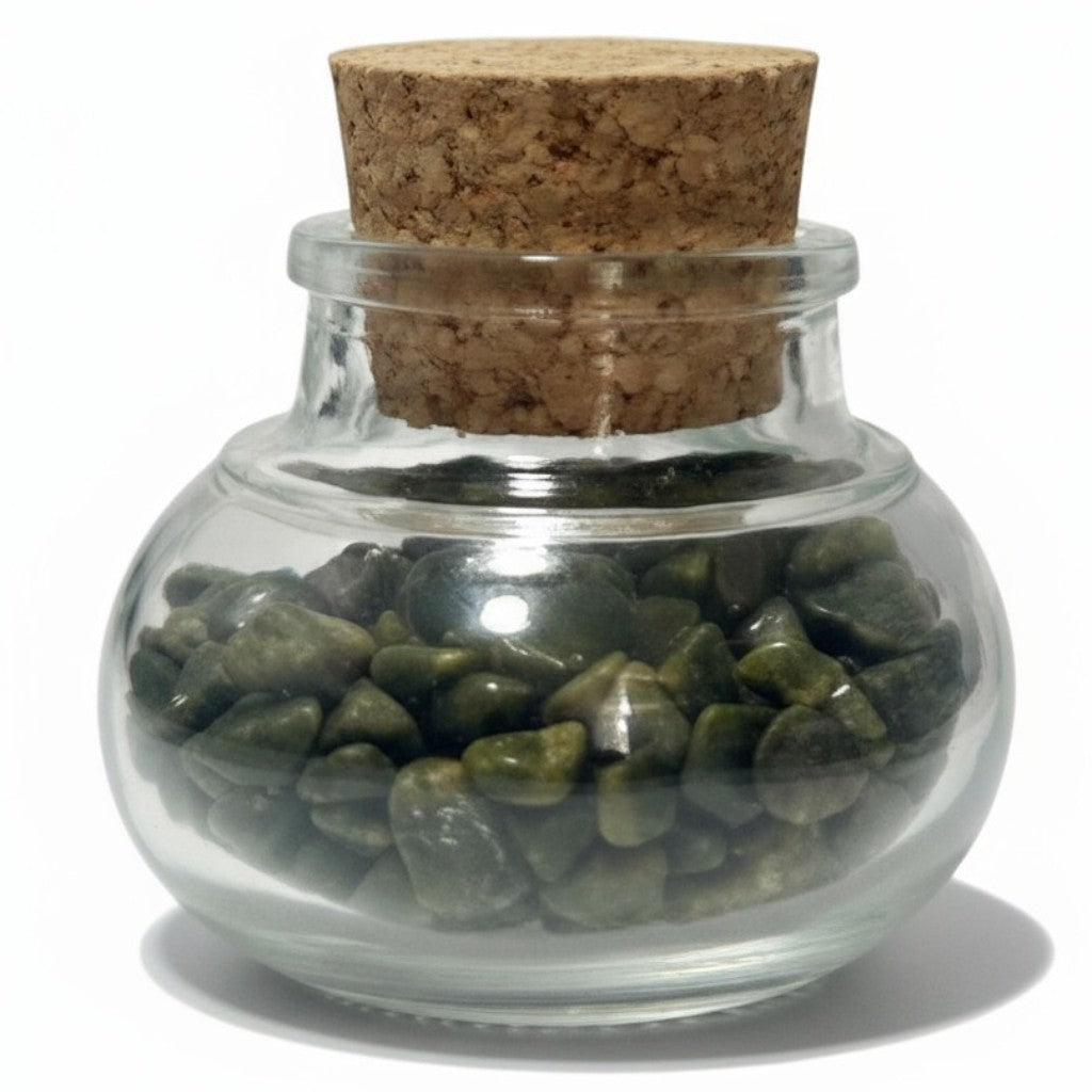 Flacon verre Epidote Inde AA (mini-pierre roulée XXS)