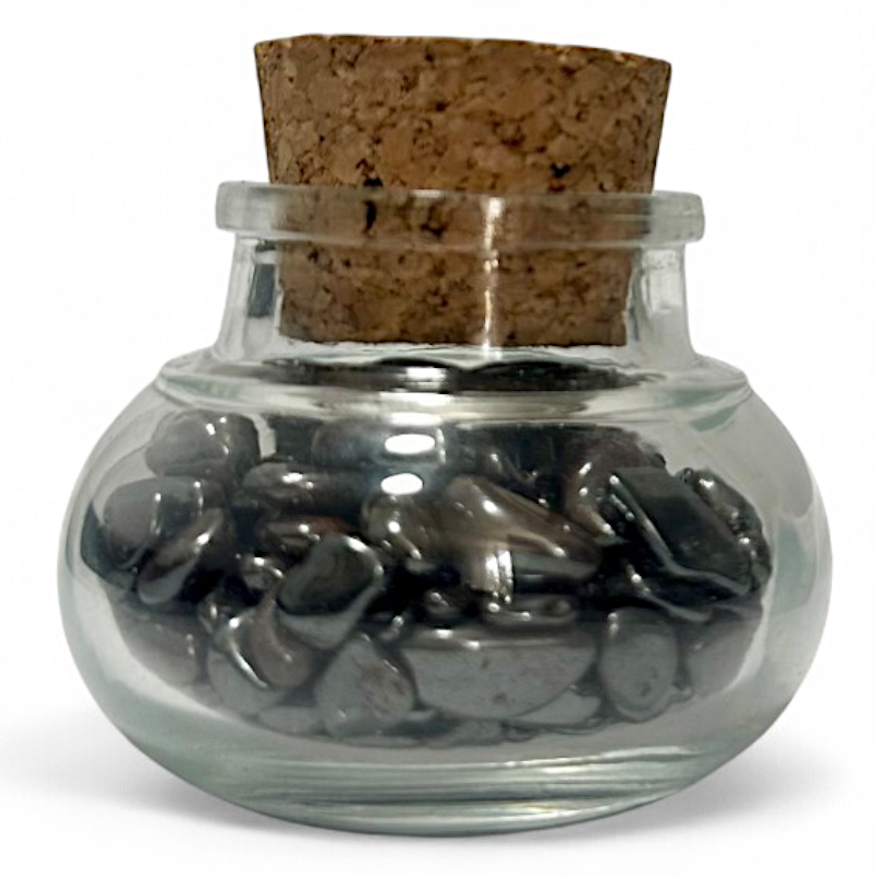 Flacon verre hematite Brésil AA (mini-pierre roulée XXS)