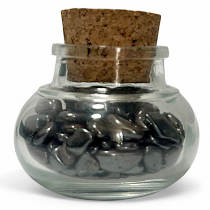 Flacon verre hematite Brésil AA (mini-pierre roulée XXS)