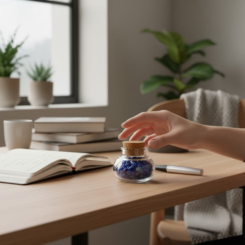 Flacon verre lapis lazuli Afghanistan AA (mini-pierre roulée XXS)