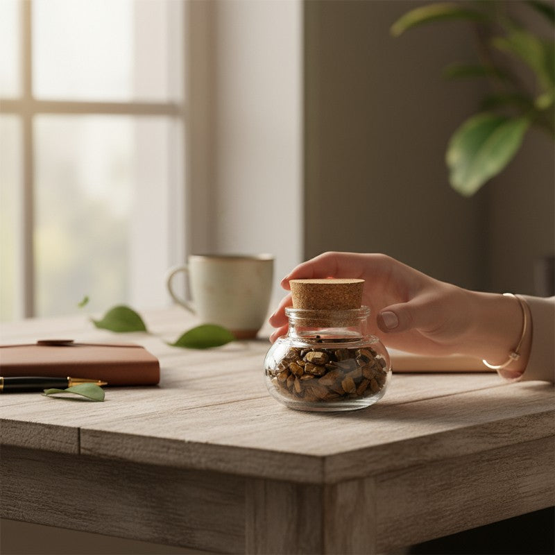 Flacon verre oeil de tigre Afrique du Sud AA (mini-pierre roulée XXS)