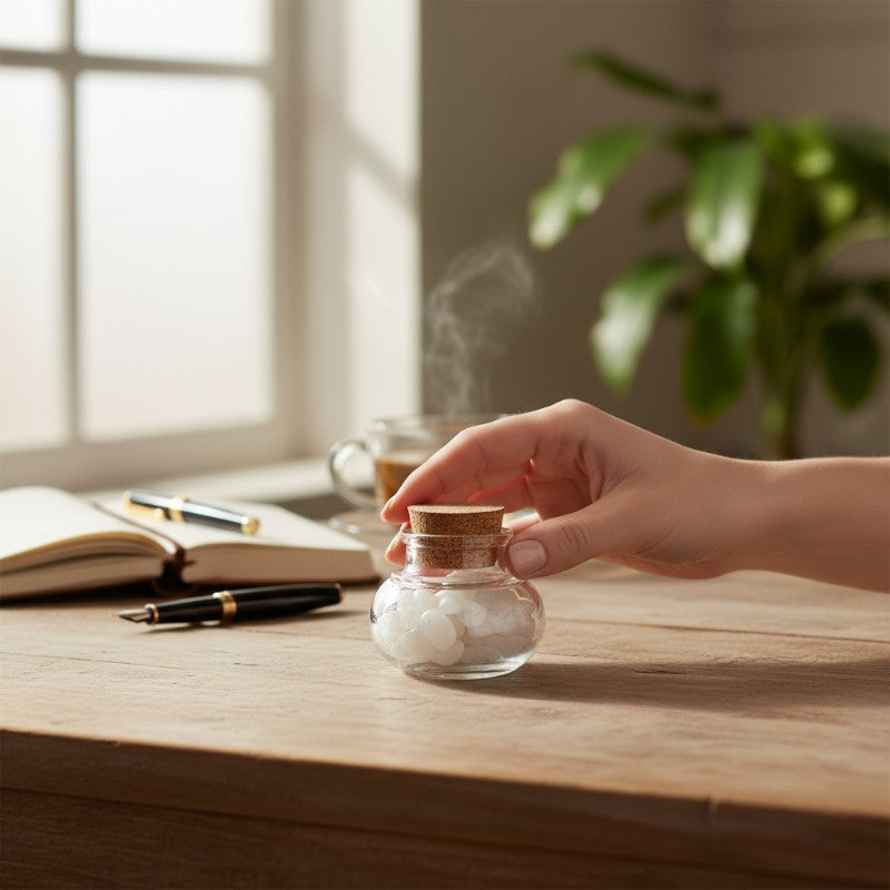 Flacon verre péristérite Inde AA (mini-pierre roulée XS)