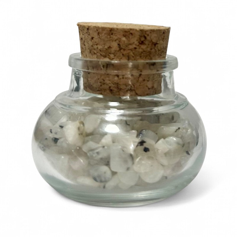 Flacon verre pierre de lune blanche Inde AA (mini-pierre roulée XXS)