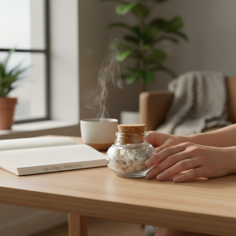 Flacon verre pierre de lune blanche Inde AA (mini-pierre roulée XXS)