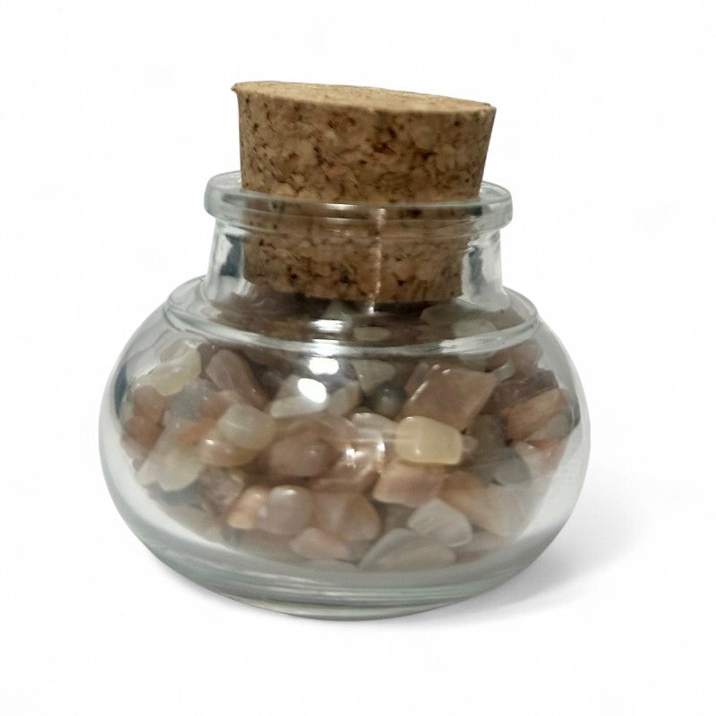 Flacon verre pierre de lune multicolore Inde AA (mini-pierre roulée XXS)