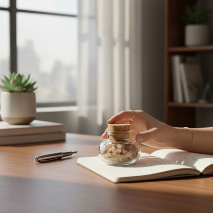 Flacon verre pierre de lune rose orangée Inde AA (mini-pierre roulée XS)