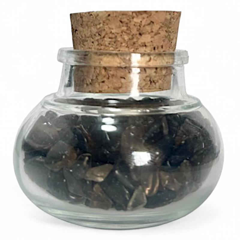 Flacon verre quartz fumé Brésil AA (mini-pierre roulée XXS)