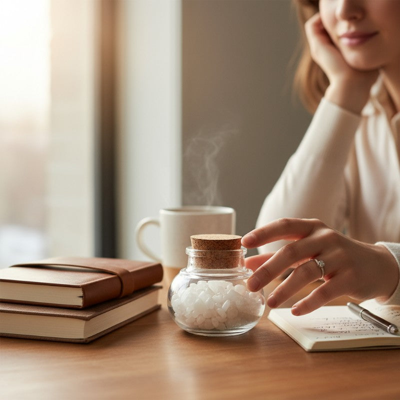 Flacon verre quartz neige Brésil AA (mini-pierre roulée XXS)