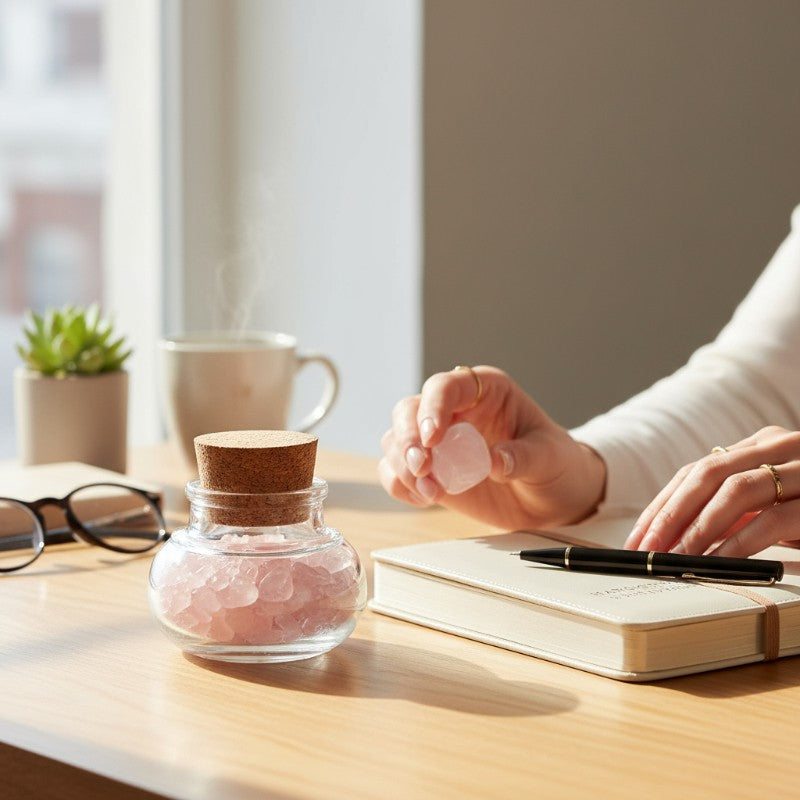 Flacon verre quartz rose Brésil AA (mini-pierre roulée XXS)