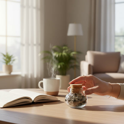 Flacon verre quartz inclusions tourmaline Brésil AA (mini-pierre roulée XS)