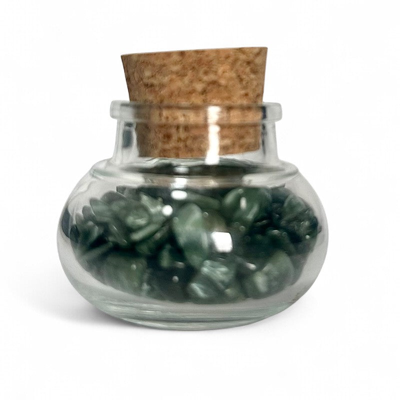 Flacon verre séraphinite Russie AA (mini-pierre roulée XXS)