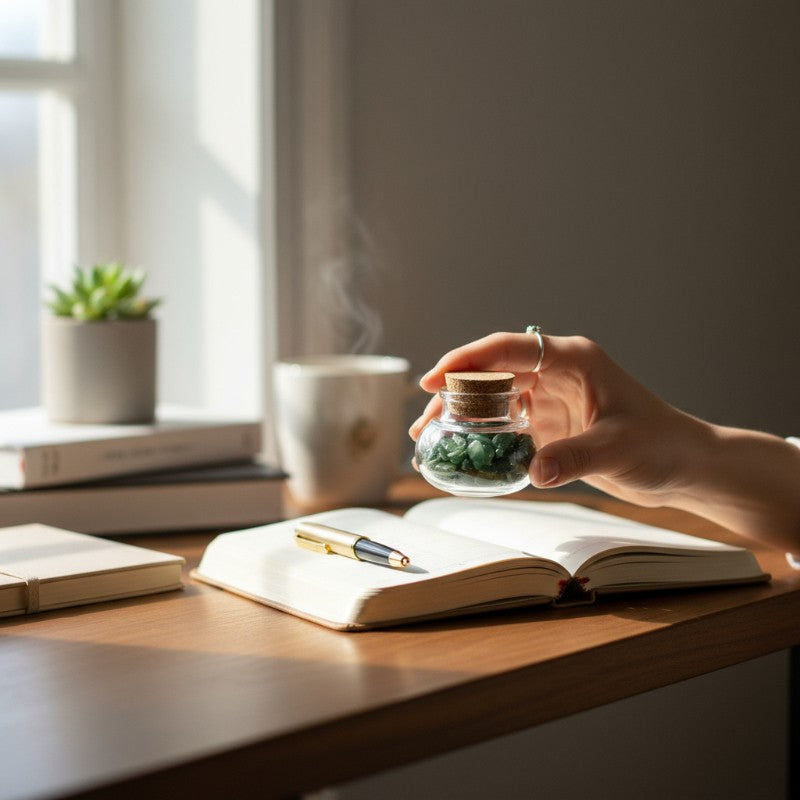 Flacon verre séraphinite Russie AA (mini-pierre roulée XXS)