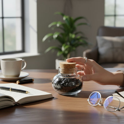 Flacon verre tourmaline noire Brésil AA (mini-pierre roulée XXS)