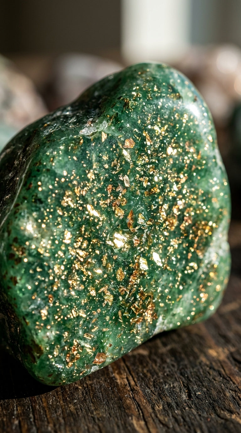 Aventurine verte brute parsemée de paillettes brillantes