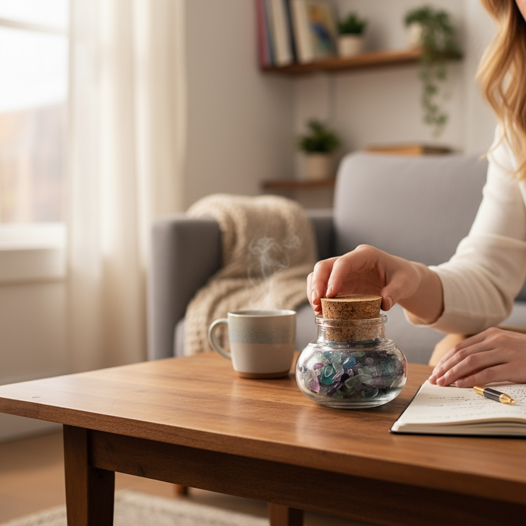 Flacon verre fluorine multicolore Chine AA (mini-pierre roulée XXS)