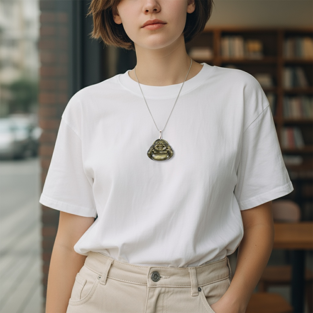 Pendentif Bouddha obsidienne dorée Mexique AA