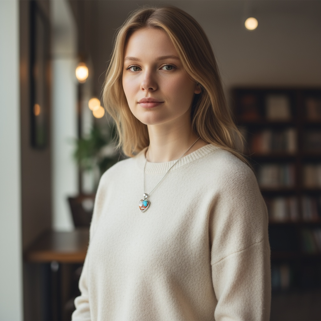 Pendentif coeur turquoise Spiny Oyster Arizona (Kingman) AAA argent 925