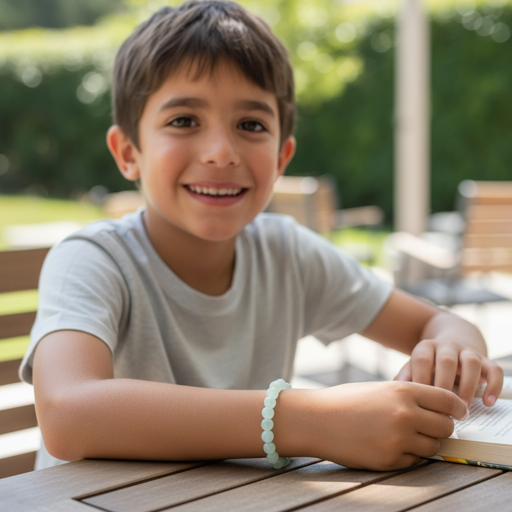 Bracelet taille enfants aventurine verte A (boules 5-6mm)