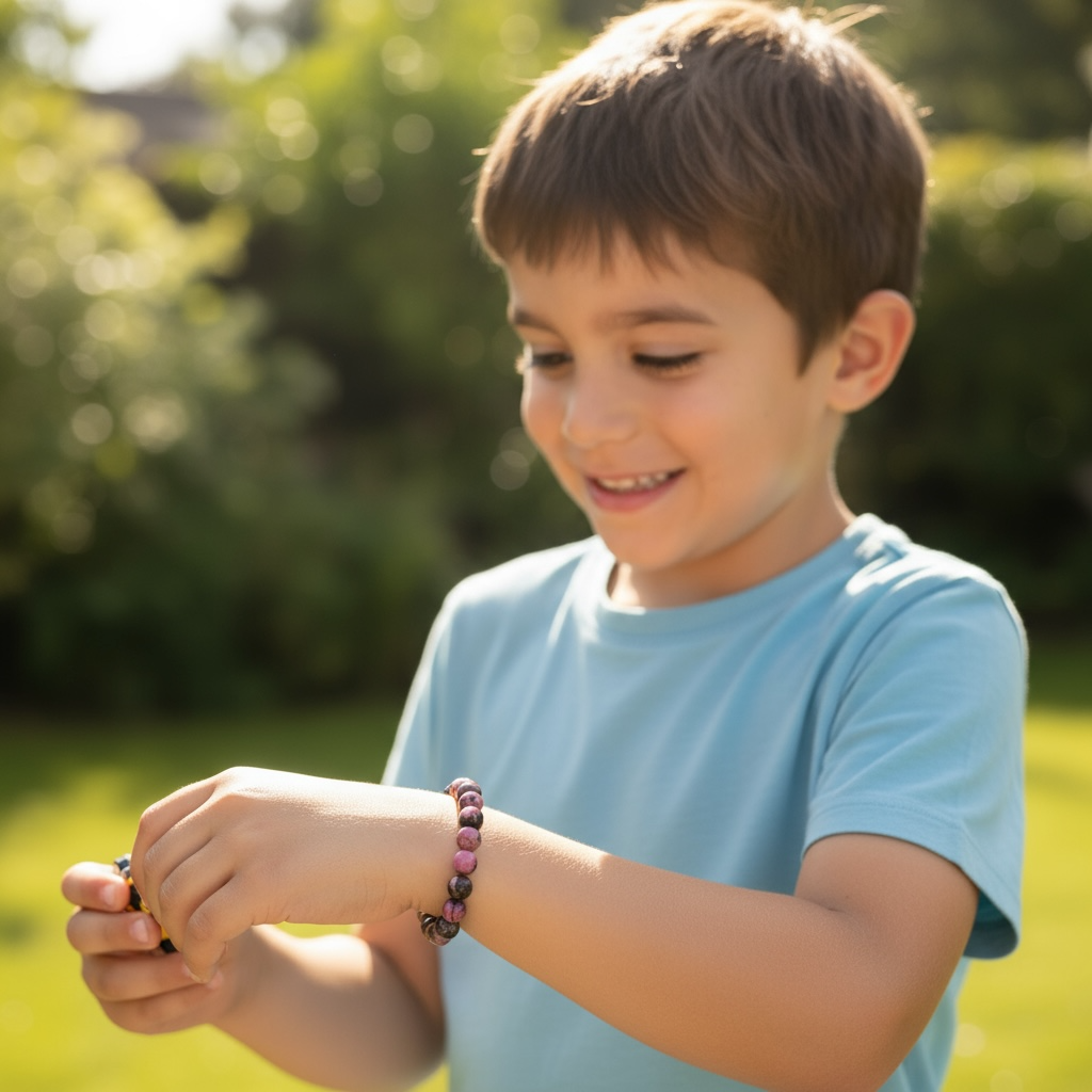 Pulsera tamaño infantil de rodonita de Madagascar (bolas 3-4mm)