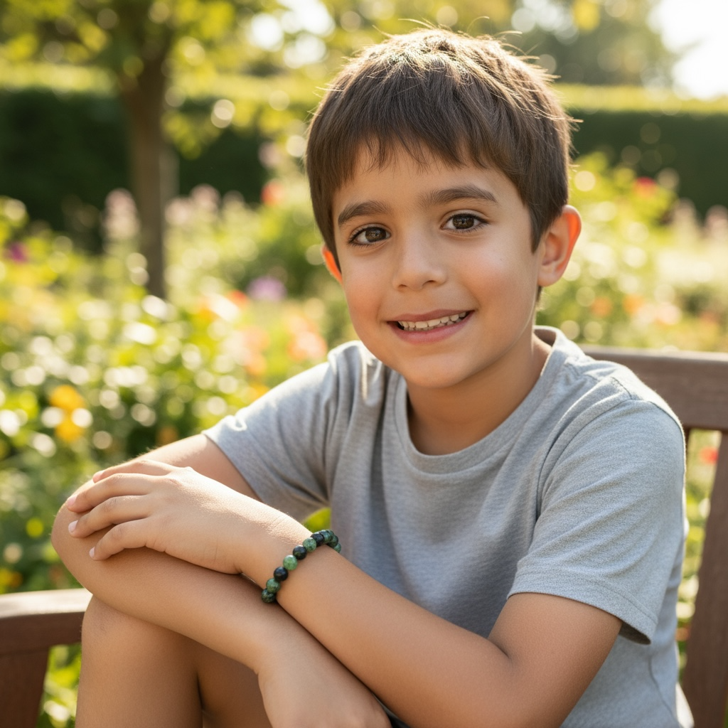 Bracelet taille enfants agate mousse A (boules 5-6mm)