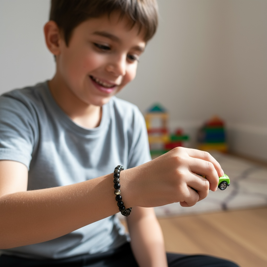 Bracelet taille enfants obsidienne dorée A (boules 5-6mm)