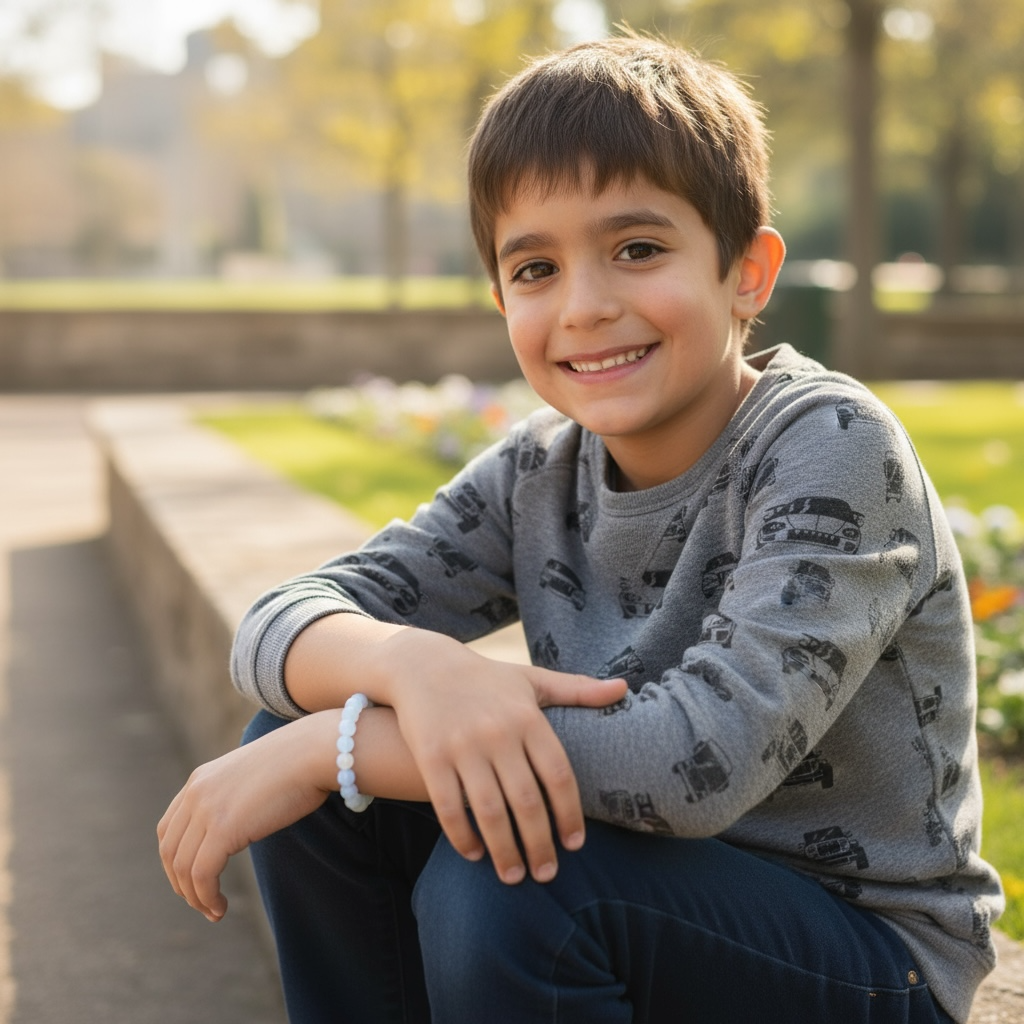 Bracelet taille enfants calcédoine bleue A (boules 5-6mm)
