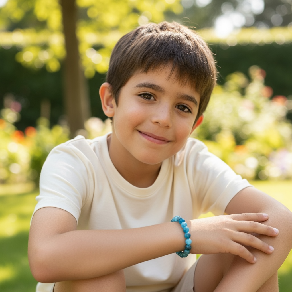 Bracelet taille enfants apatite bleue A+ (boules 5-6mm)