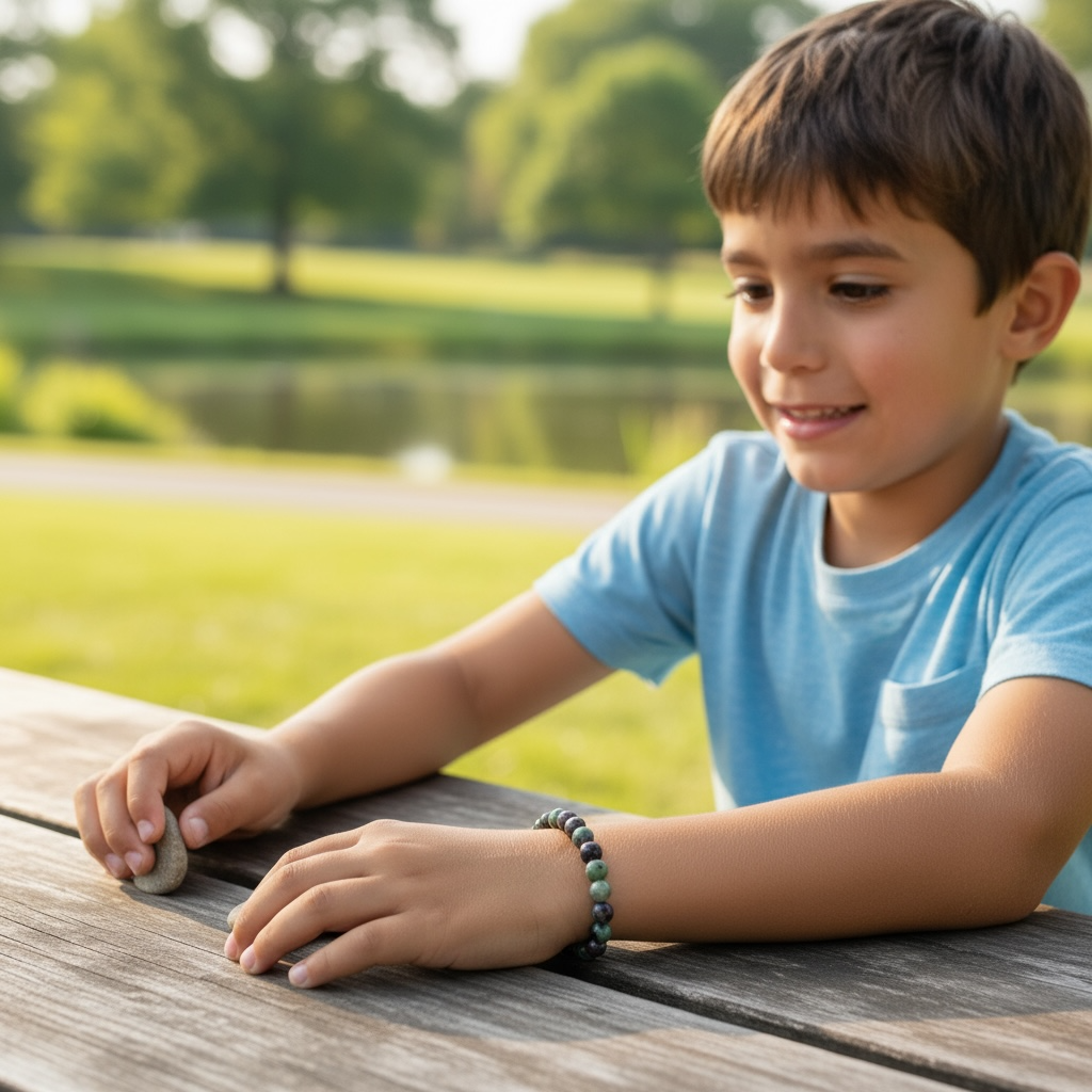 Bracelet taille enfants rubis sur zoisite (boules 5-6mm)