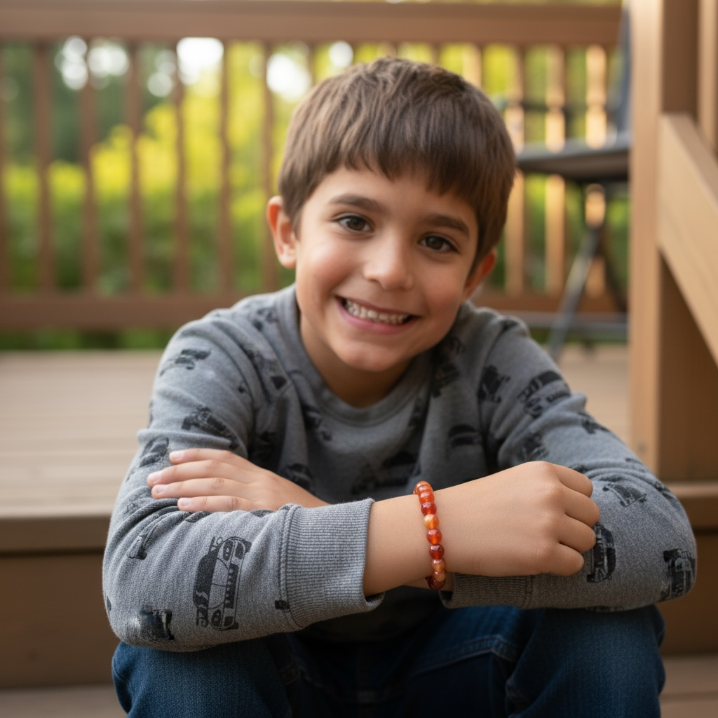 Bracelet taille enfants cornaline naturelle Brésil A (boules 5-6mm)